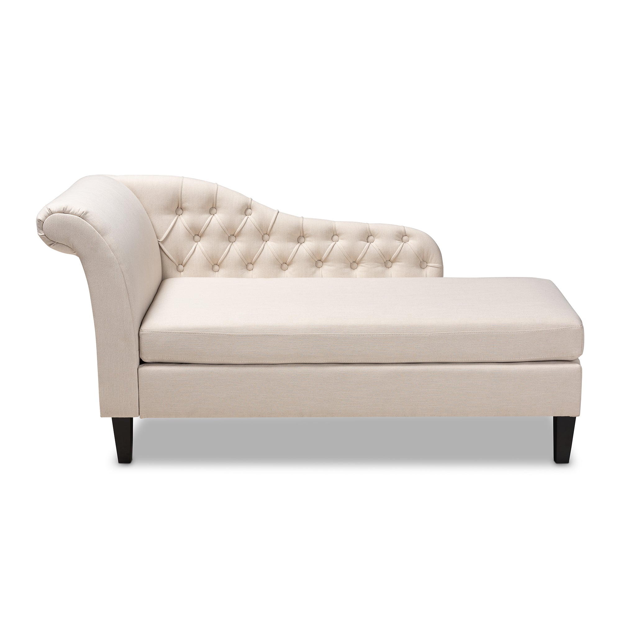 Florent Modern and Contemporary Beige Fabric Upholstered Black Finished Chaise Lounge