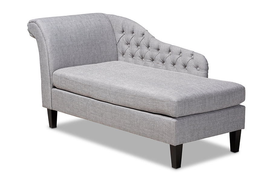 Florent Modern and Contemporary Grey Fabric Upholstered Black Finished Chaise Lounge