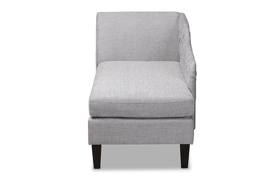 Florent Modern and Contemporary Grey Fabric Upholstered Black Finished Chaise Lounge