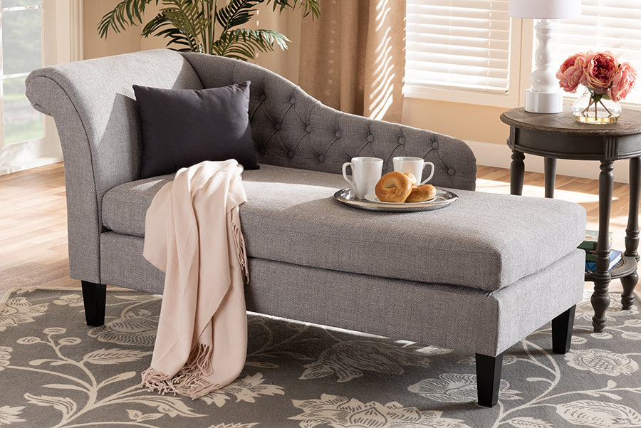 Florent Modern and Contemporary Grey Fabric Upholstered Black Finished Chaise Lounge