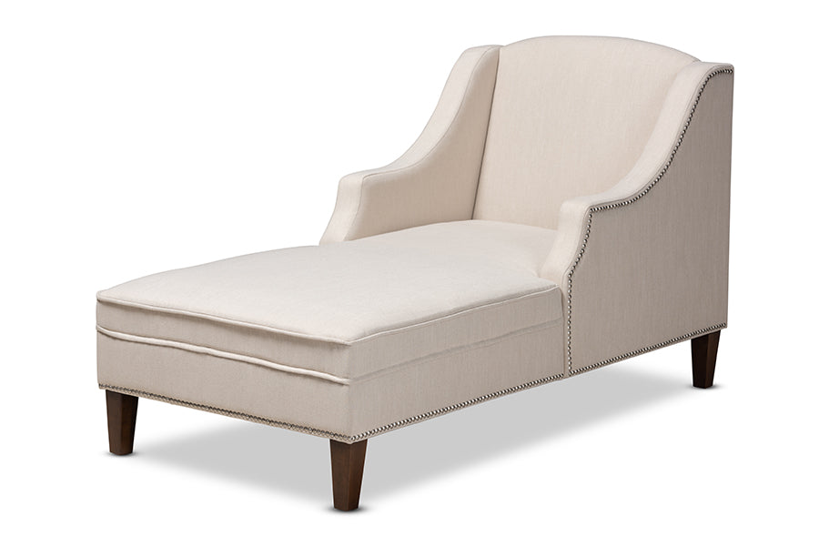Leonie Modern and Contemporary Beige Fabric Upholstered Wenge Brown Finished Chaise Lounge