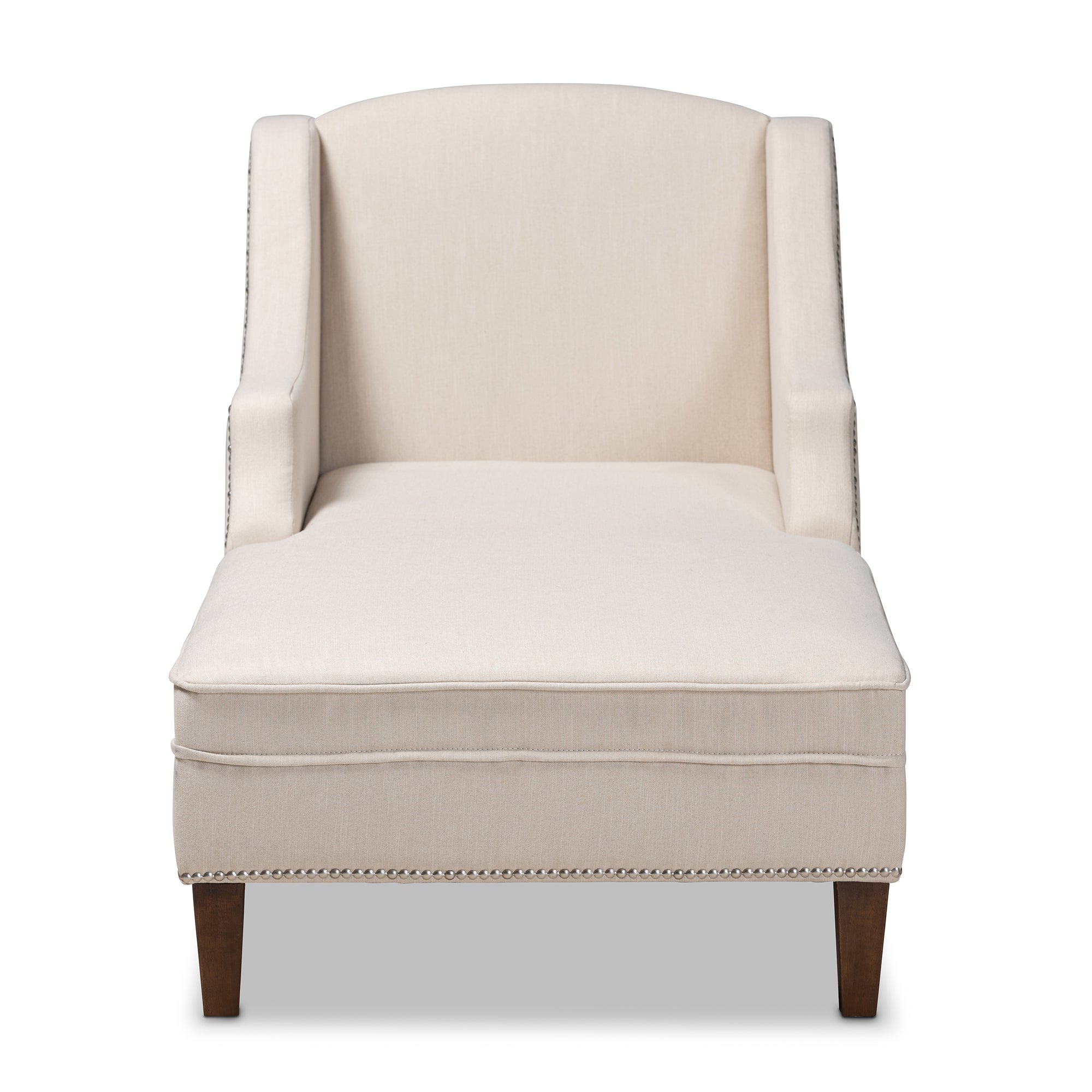 Leonie Modern and Contemporary Beige Fabric Upholstered Wenge Brown Finished Chaise Lounge