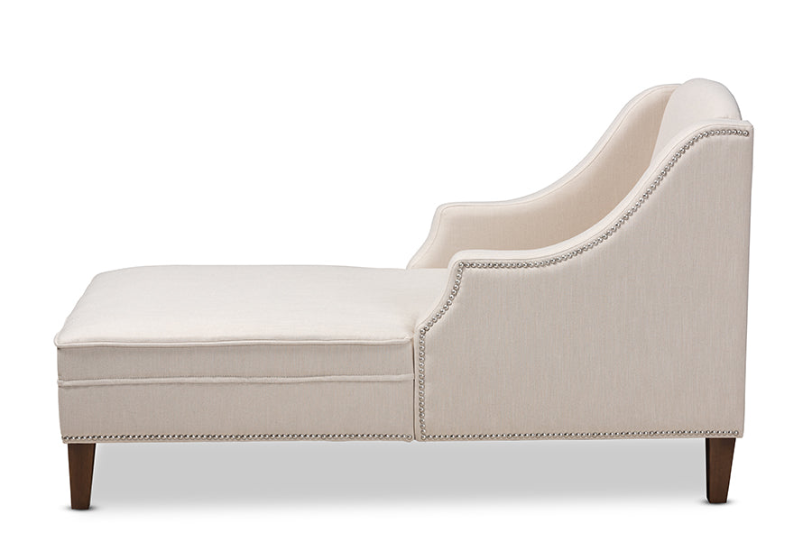 Leonie Modern and Contemporary Beige Fabric Upholstered Wenge Brown Finished Chaise Lounge
