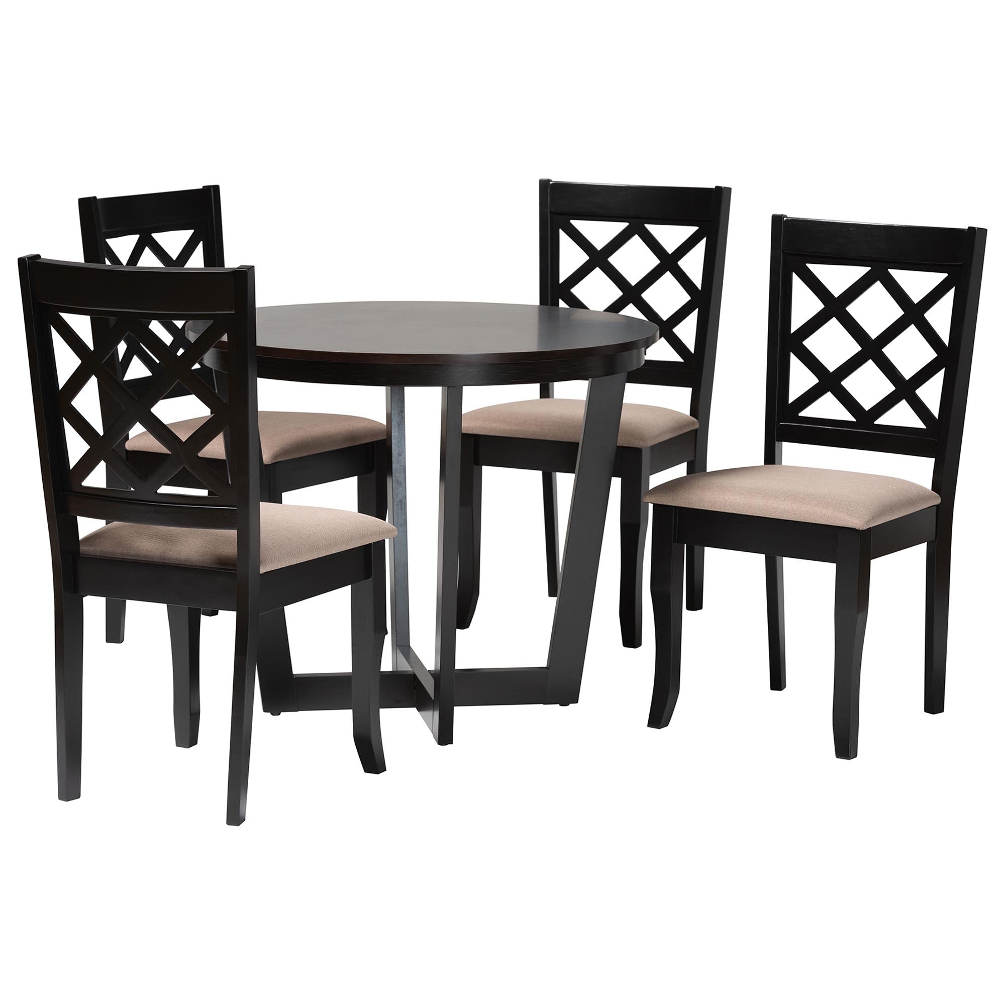 Selby Modern Sand Fabric and Dark Brown Wood 5-Piece Dining Set
