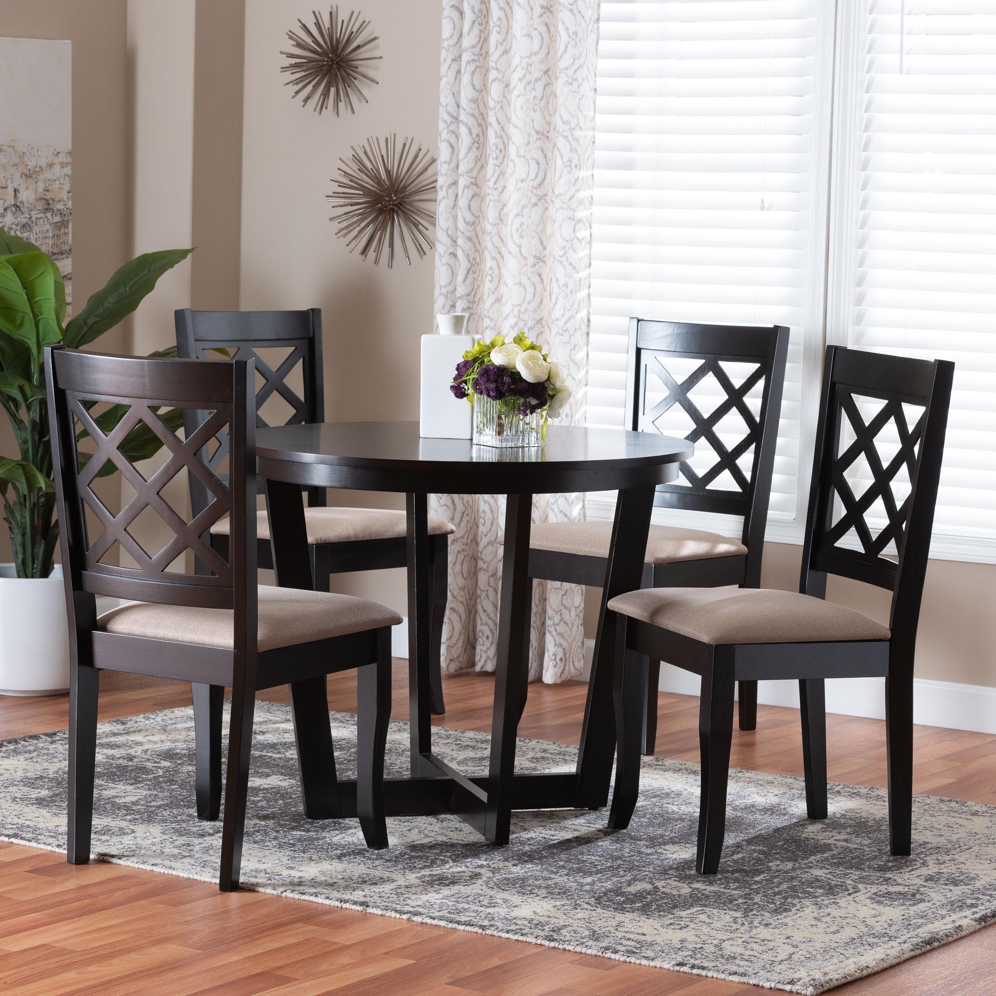 Selby Modern Sand Fabric and Dark Brown Wood 5-Piece Dining Set
