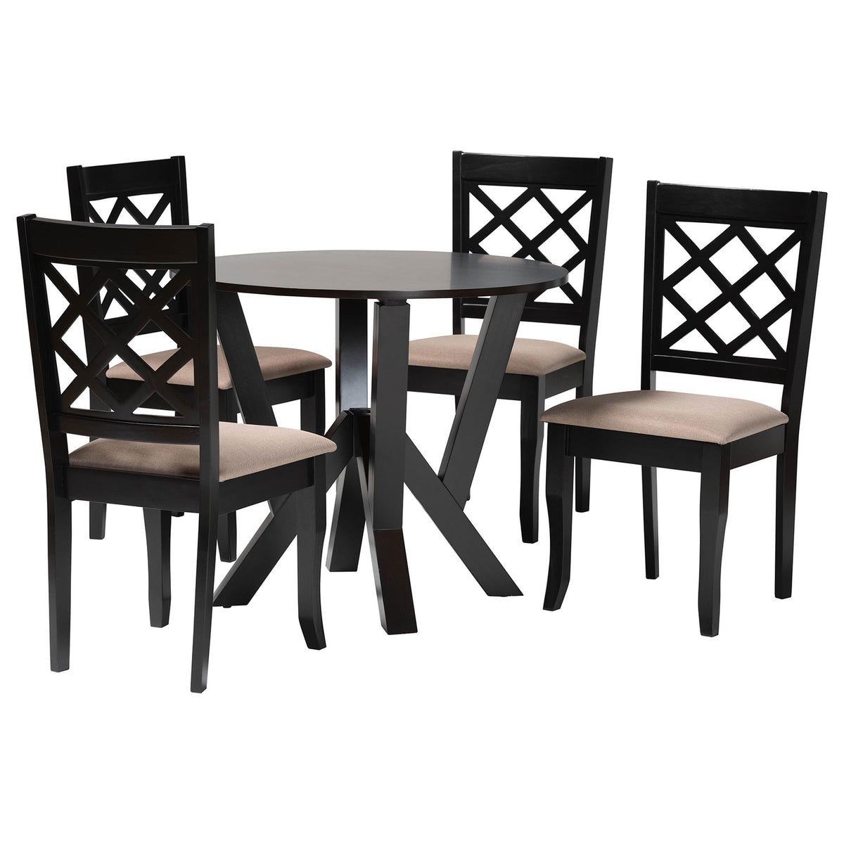 Adina Modern Sand Fabric and Dark Brown Wood 5-Piece Dining Set