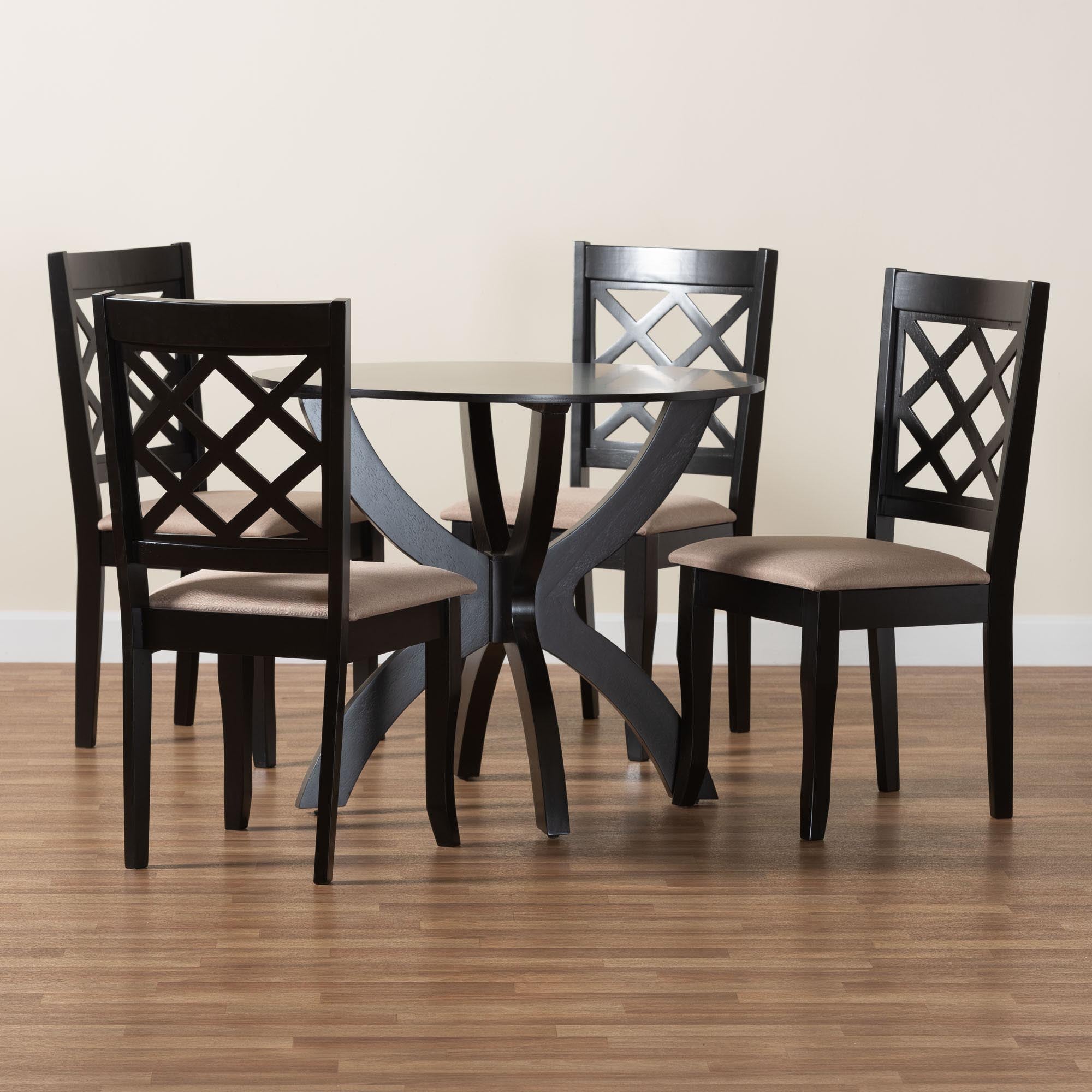 Savina Modern Sand Fabric and Dark Brown Wood 5-Piece Dining Set