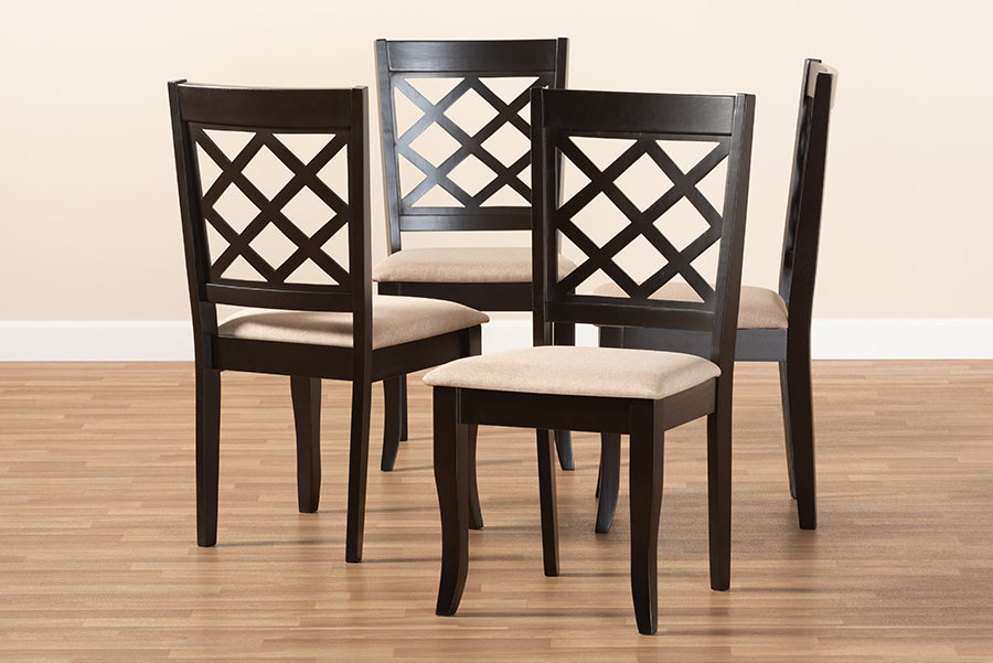 Verner Modern and Contemporary Sand Fabric Upholstered Espresso Brown Finished Wood Dining Chair Set of 4