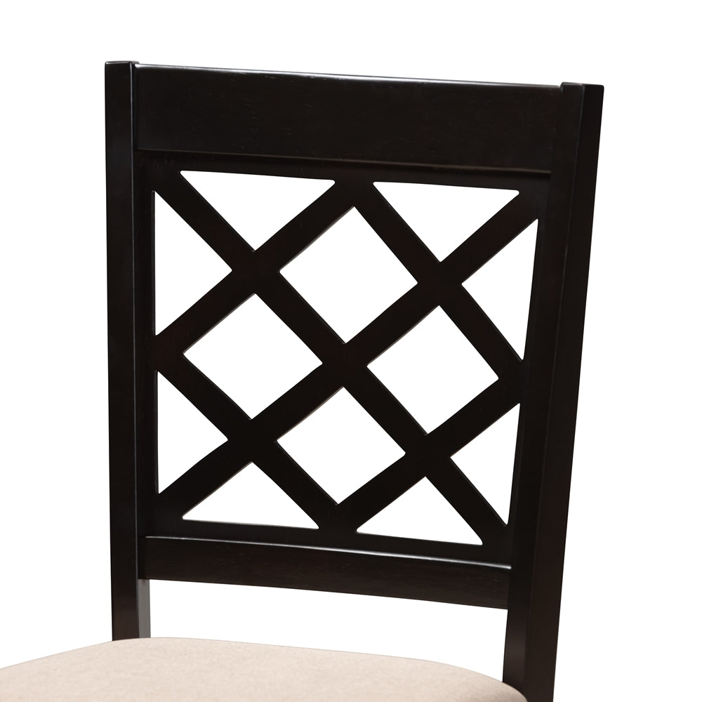 Verner Modern and Contemporary Sand Fabric Upholstered Espresso Brown Finished 5-Piece Wood Dining Set