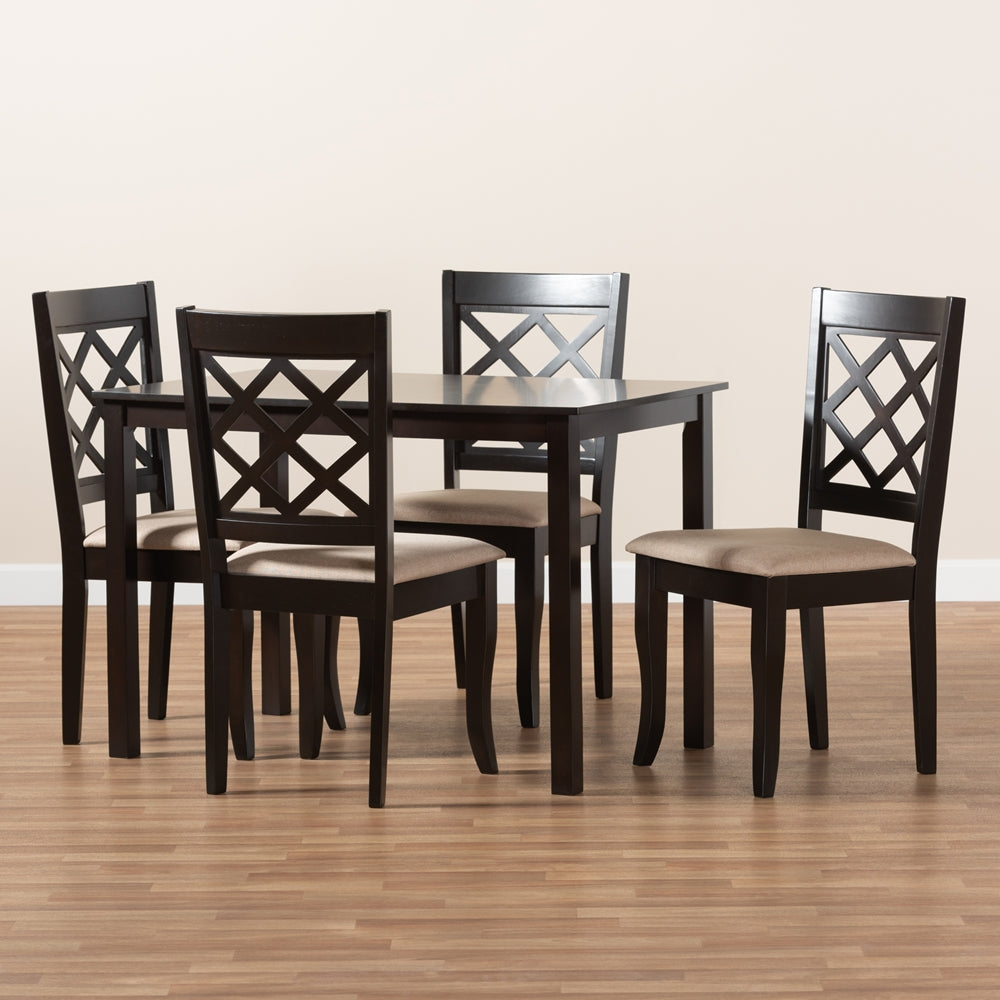 Verner Modern and Contemporary Sand Fabric Upholstered Espresso Brown Finished 5-Piece Wood Dining Set