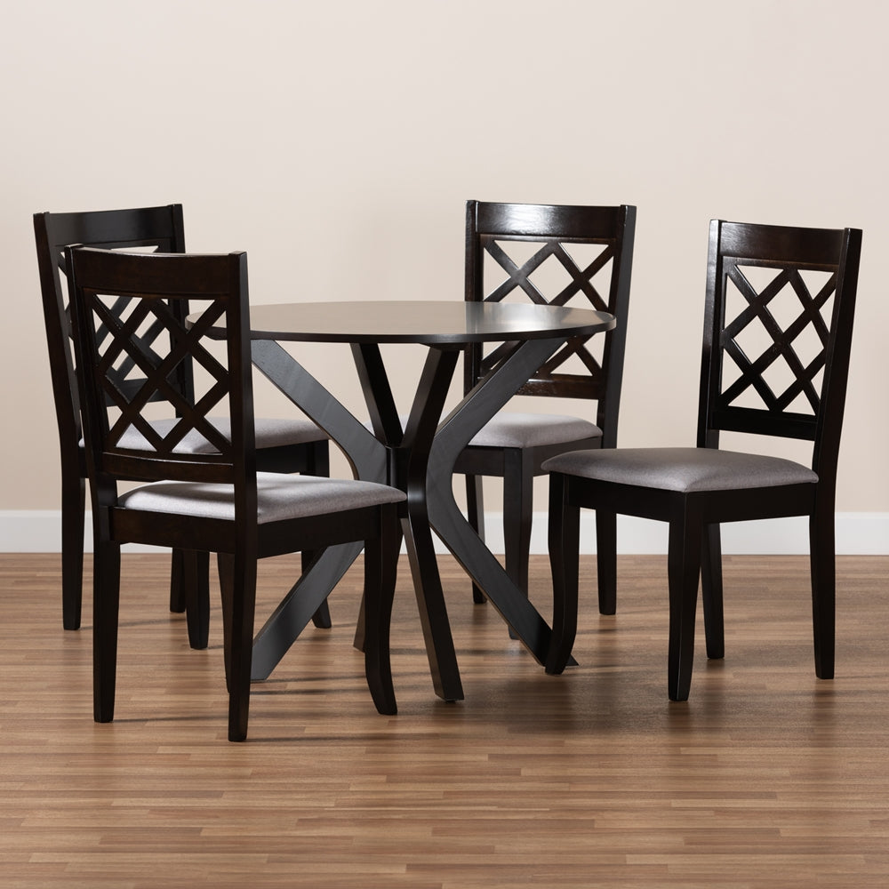 Jana Modern and Contemporary Grey Fabric Upholstered and Dark Brown Finished Wood 5-Piece Dining Set