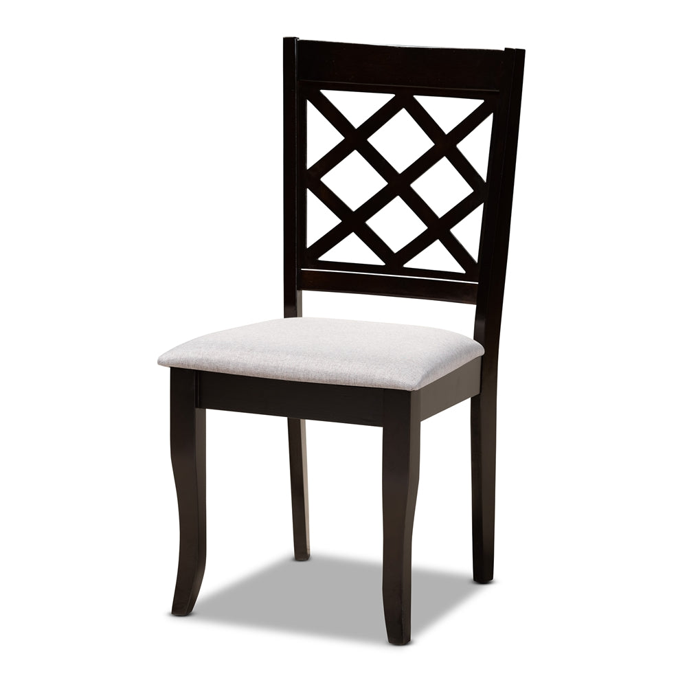 Savina Modern and Contemporary Grey Fabric Upholstered and Dark Brown Finished Wood 5-Piece Dining Set