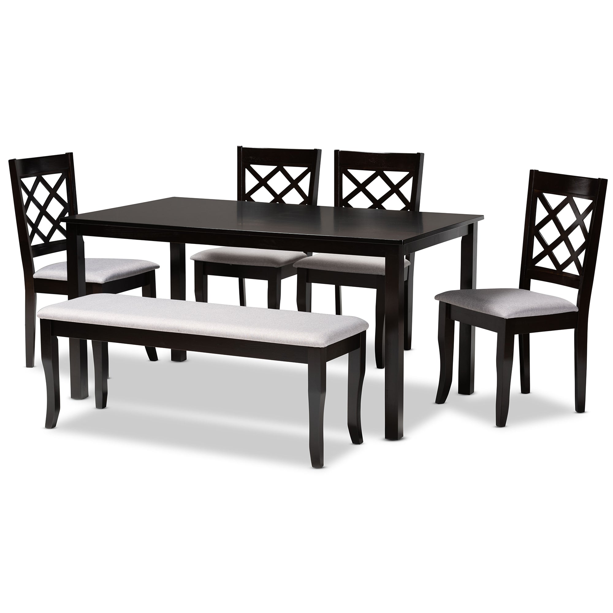 Baxton Studio Andor Modern and Contemporary Grey Fabric Upholstered and Dark Brown Finished Wood 6-Piece Dining Set