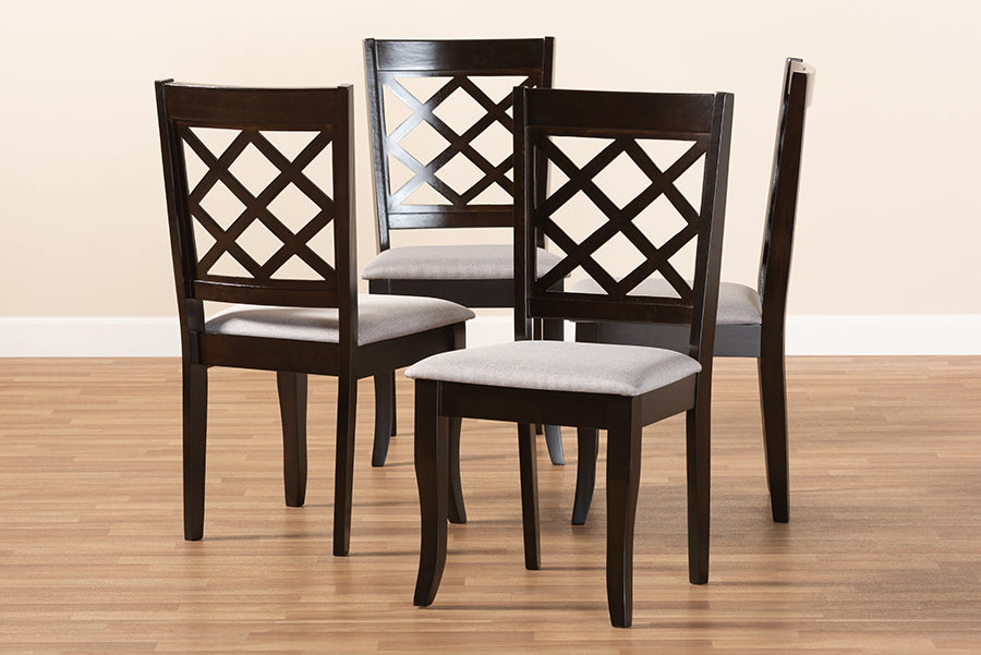 Verner Modern and Contemporary Grey Fabric Upholstered Espresso Brown Finished Wood Dining Chair Set of 4