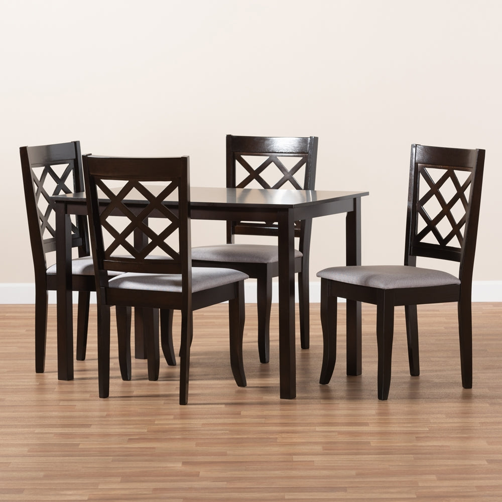 Verner Modern and Contemporary Grey Fabric Upholstered Espresso Brown Finished 5-Piece Wood Dining Set