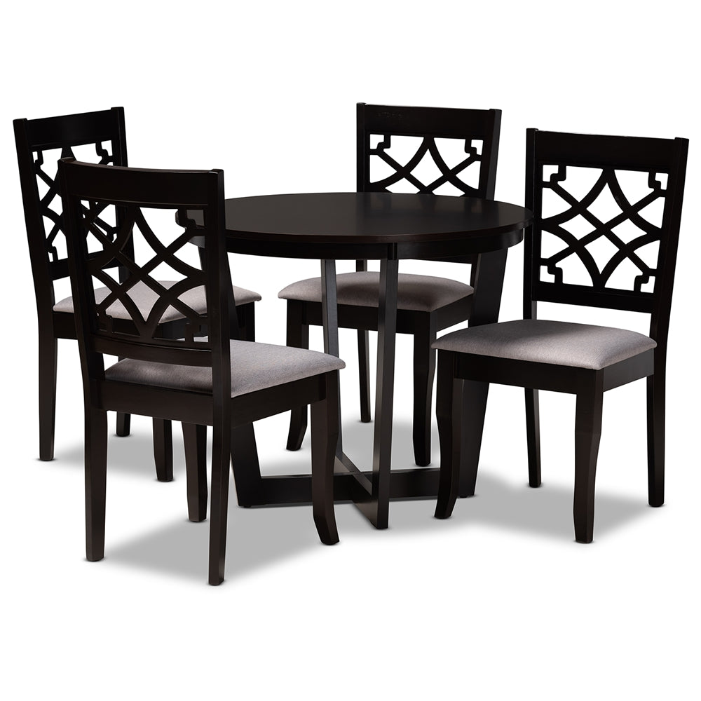 Tricia Modern and Contemporary Grey Fabric Upholstered and Dark Brown Finished Wood 5-Piece Dining Set