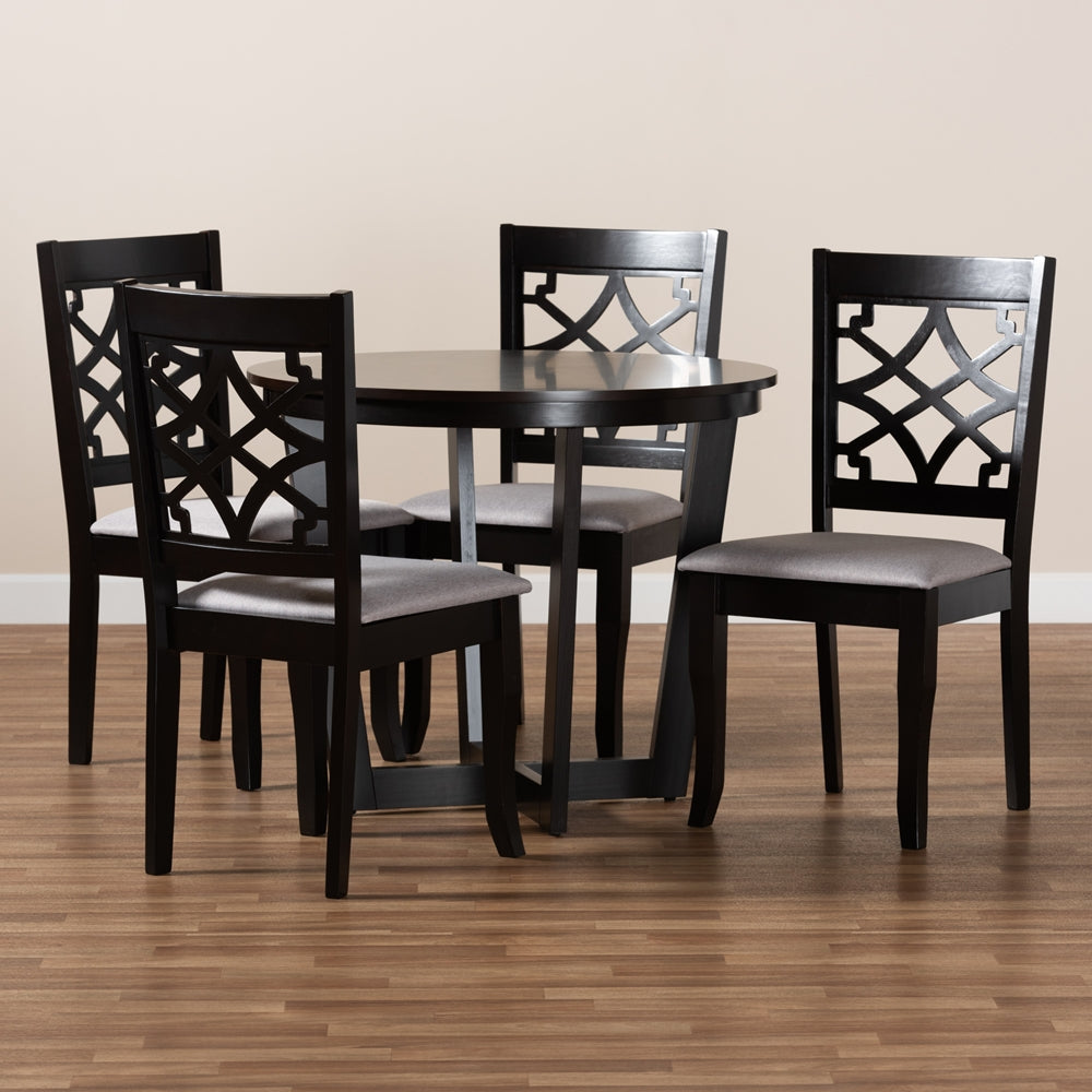 Tricia Modern and Contemporary Grey Fabric Upholstered and Dark Brown Finished Wood 5-Piece Dining Set
