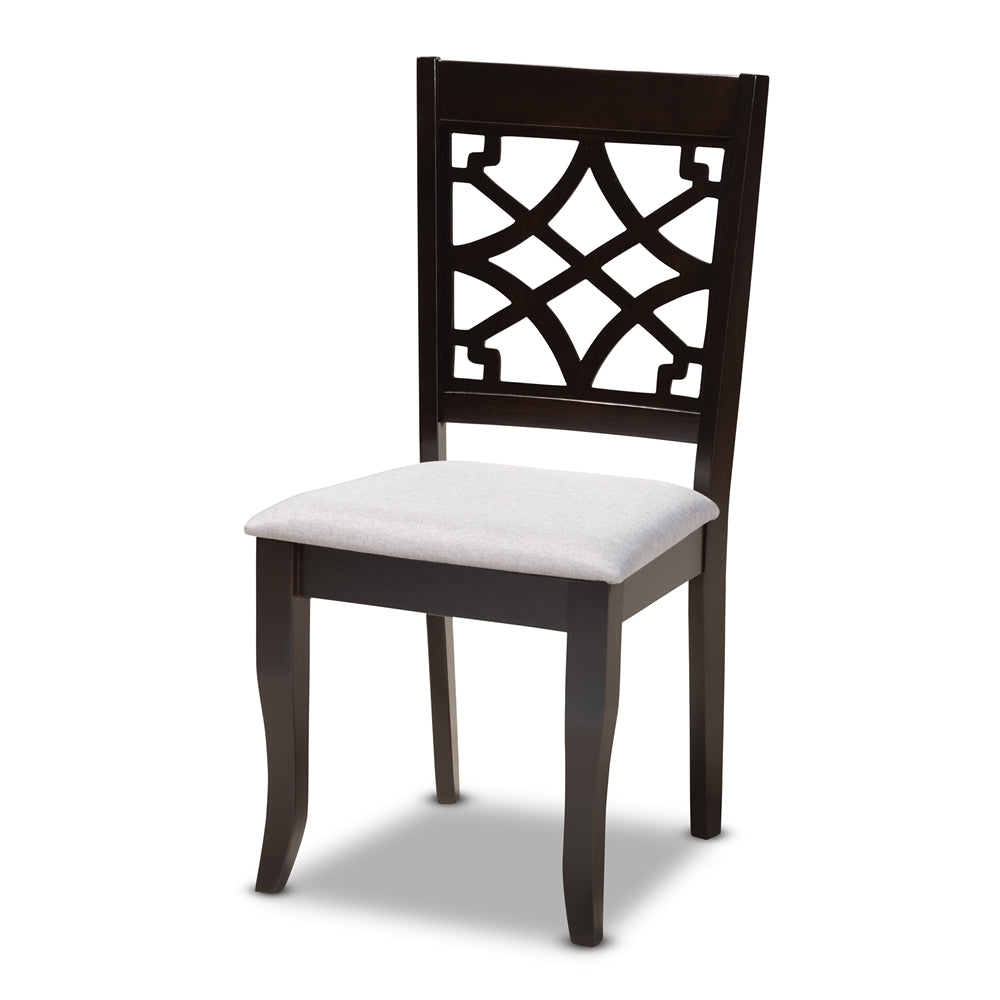 Sandra Modern and Contemporary Grey Fabric Upholstered and Dark Brown Finished Wood 5-Piece Dining Set