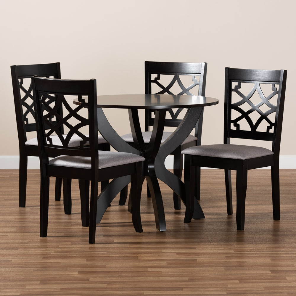 Sandra Modern and Contemporary Grey Fabric Upholstered and Dark Brown Finished Wood 5-Piece Dining Set