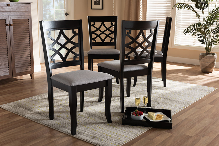 Mael Modern and Contemporary Grey Fabric Upholstered Espresso Brown Finished Wood Dining Chair Set of 4