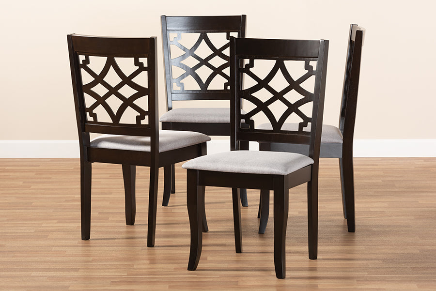 Mael Modern and Contemporary Grey Fabric Upholstered Espresso Brown Finished Wood Dining Chair Set of 4
