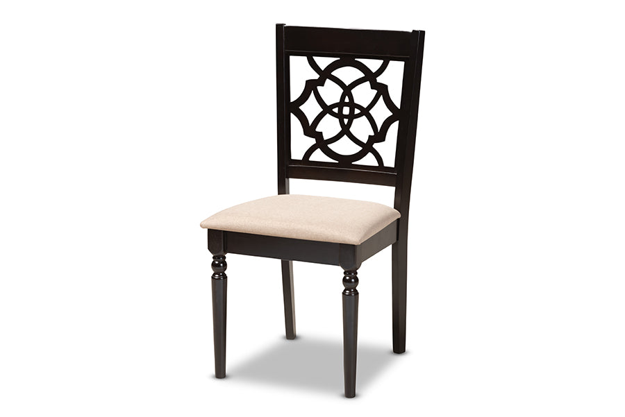 Renaud Modern and Contemporary Sand Fabric Upholstered Espresso Brown Finished Wood Dining Chair Set of 4