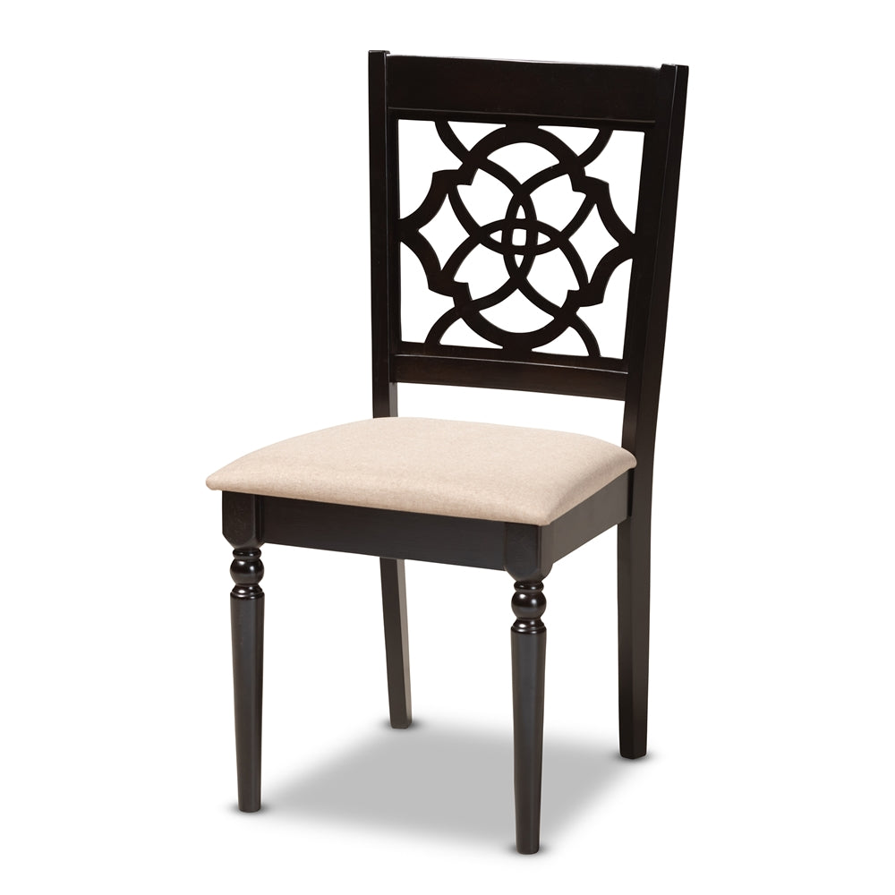 Renaud Modern and Contemporary Sand Fabric Upholstered Espresso Brown Finished 5-Piece Wood Dining Set