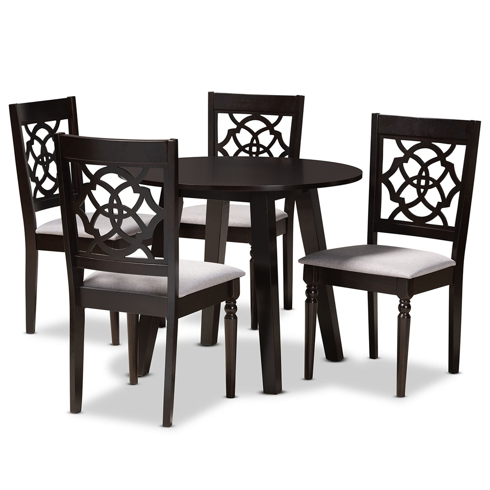 Eliza Modern and Contemporary Grey Fabric Upholstered and Walnut Brown Finished Wood 5-Piece Dining Set