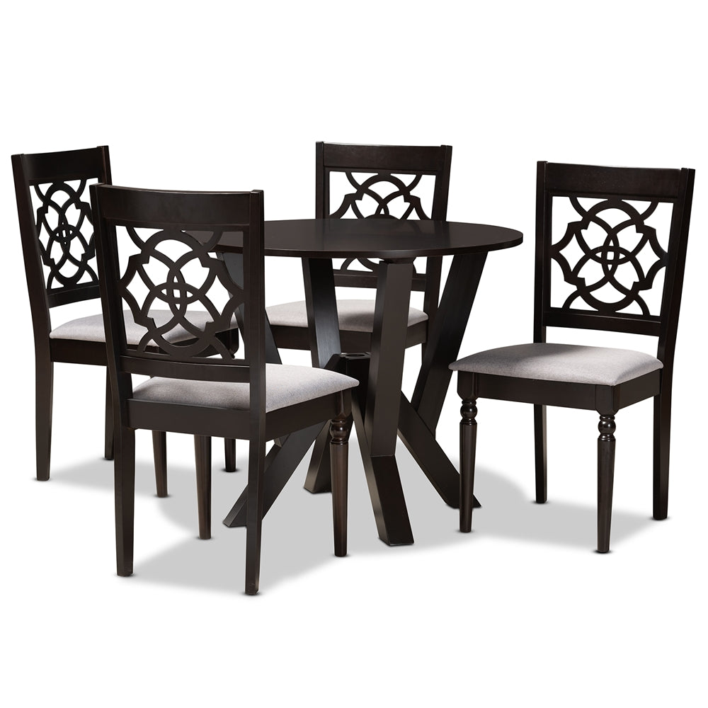 Alma Modern and Contemporary Grey Fabric Upholstered and Dark Brown Finished Wood 5-Piece Dining Set