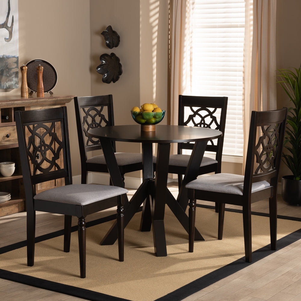 Alma Modern and Contemporary Grey Fabric Upholstered and Dark Brown Finished Wood 5-Piece Dining Set