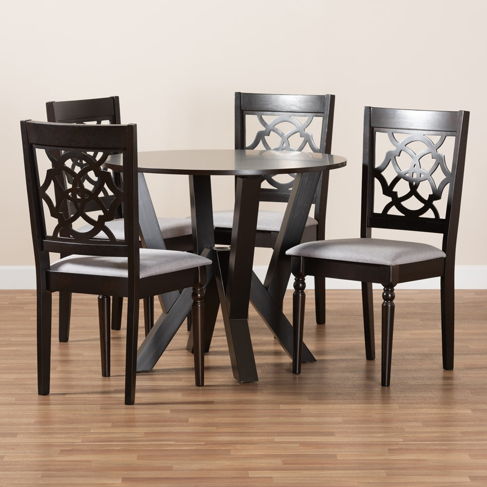 Alma Modern and Contemporary Grey Fabric Upholstered and Dark Brown Finished Wood 5-Piece Dining Set