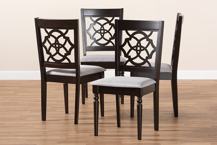 Renaud Modern and Contemporary Grey Fabric Upholstered Espresso Brown Finished Wood Dining Chair Set of 4