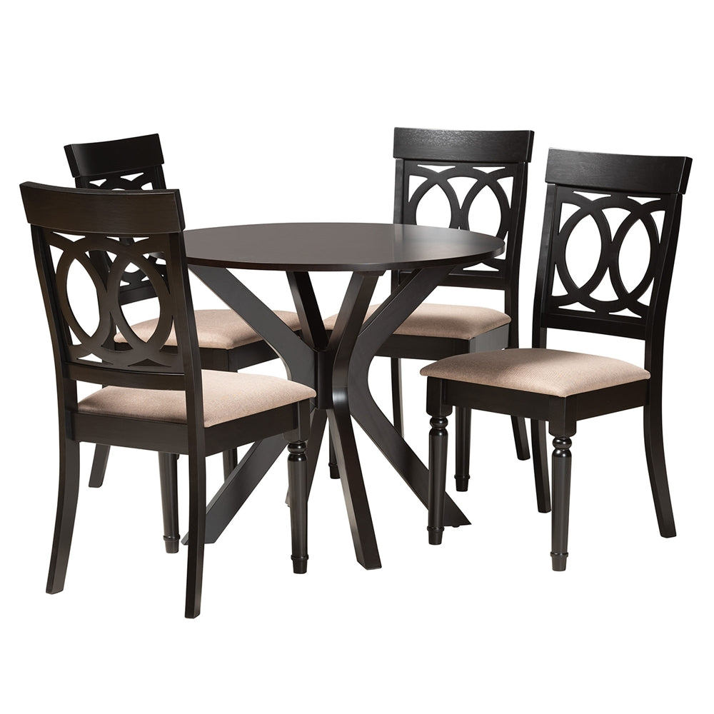 Jessie Modern Sand Fabric and Dark Brown Finished Wood 5-Piece Dining Set