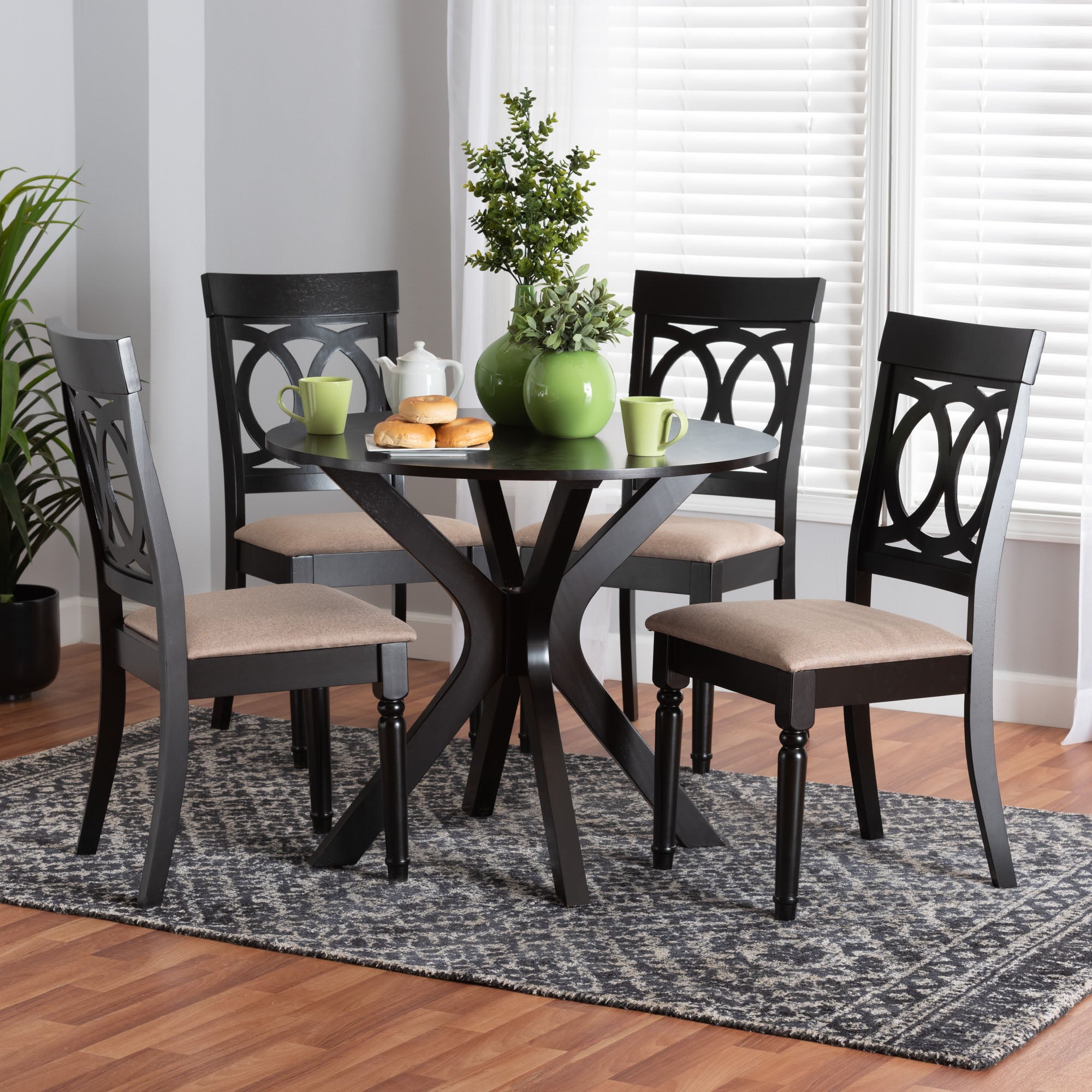 Jessie Modern Sand Fabric and Dark Brown Finished Wood 5-Piece Dining Set