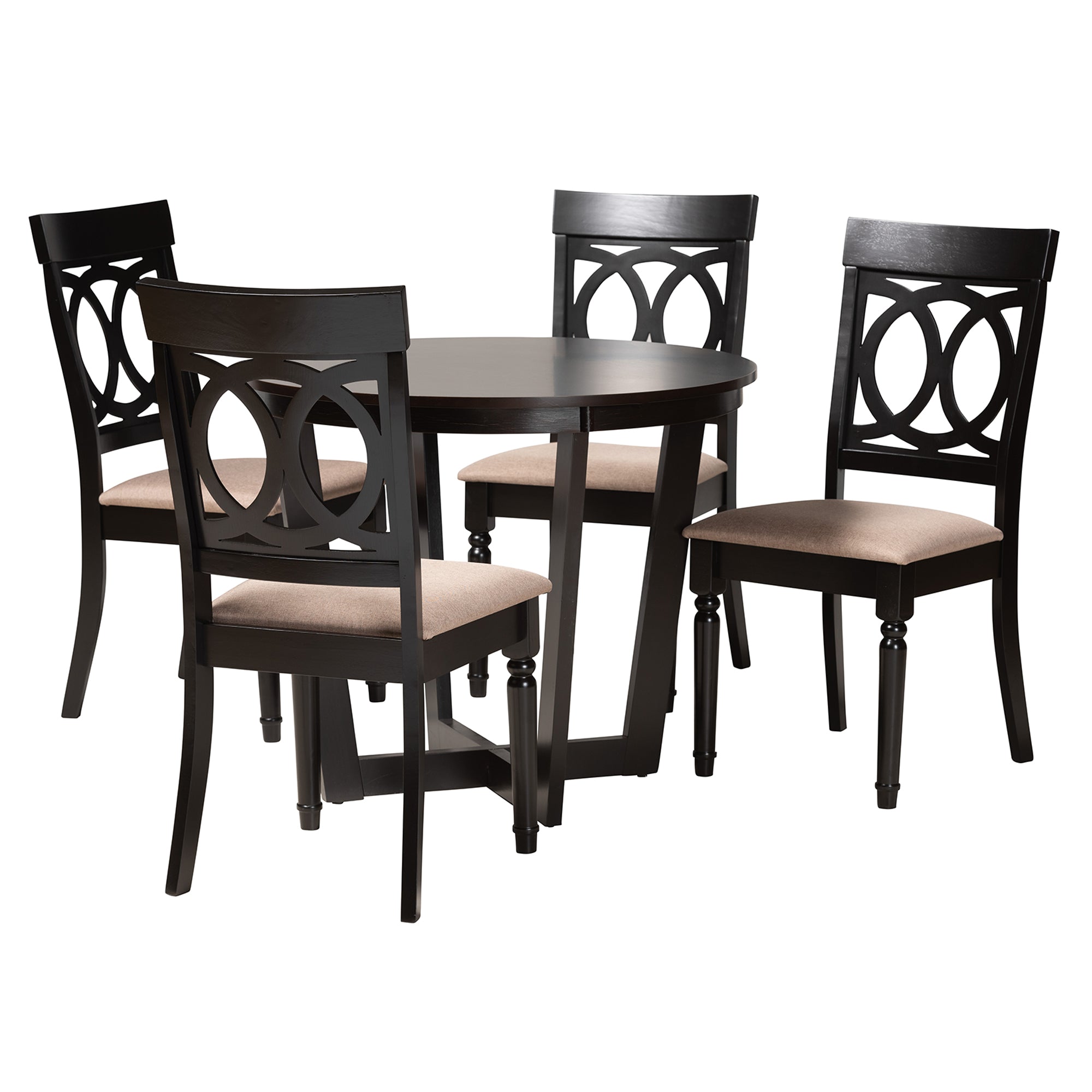 Baxton Studio Estelle Modern Beige Fabric and Dark Brown Finished Wood 5-Piece Dining Set