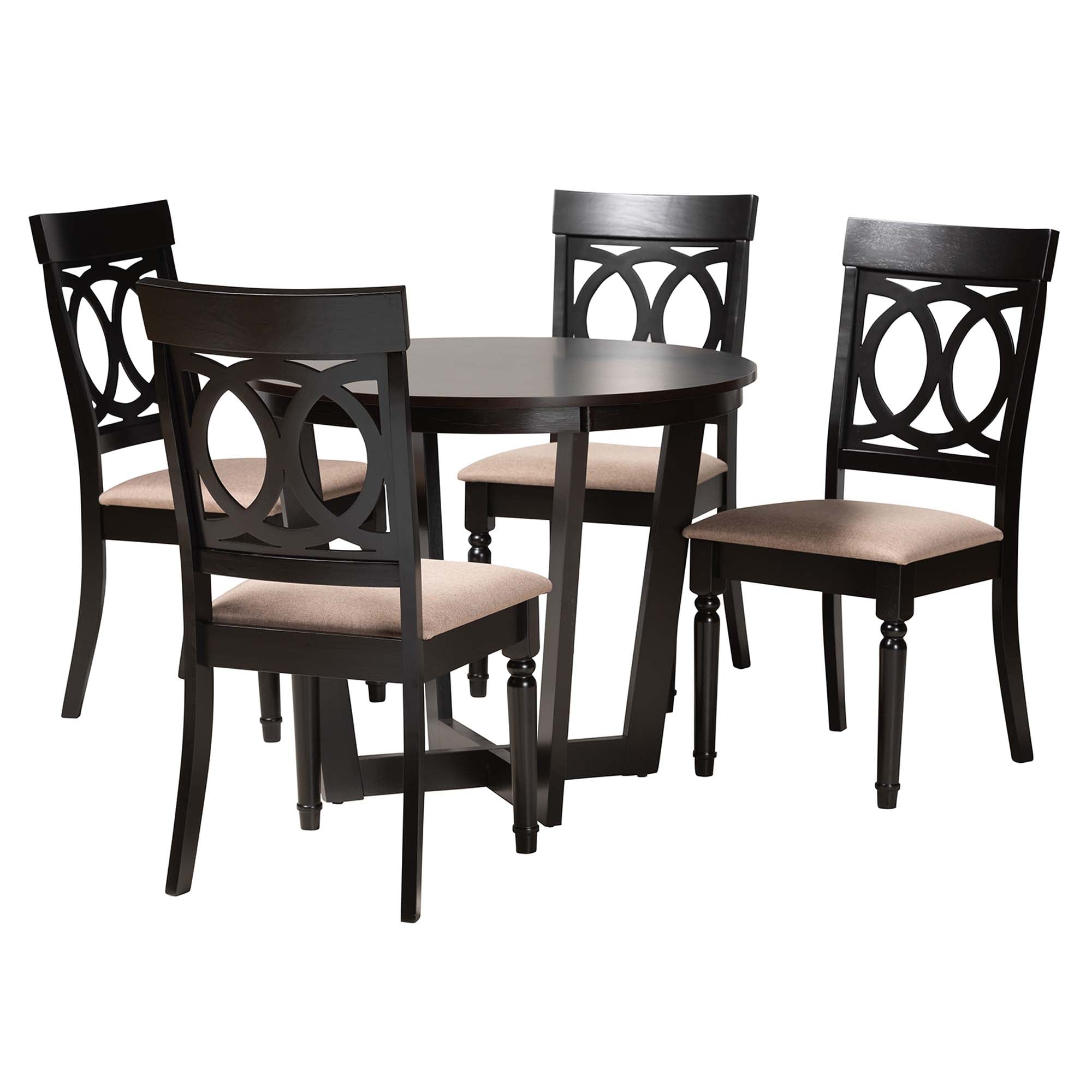 Estelle Modern Beige Fabric and Dark Brown Finished Wood 5-Piece Dining Set
