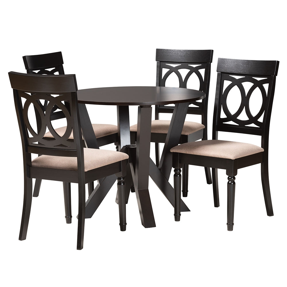 Angie Modern Sand Fabric and Dark Brown Finished Wood 5-Piece Dining Set