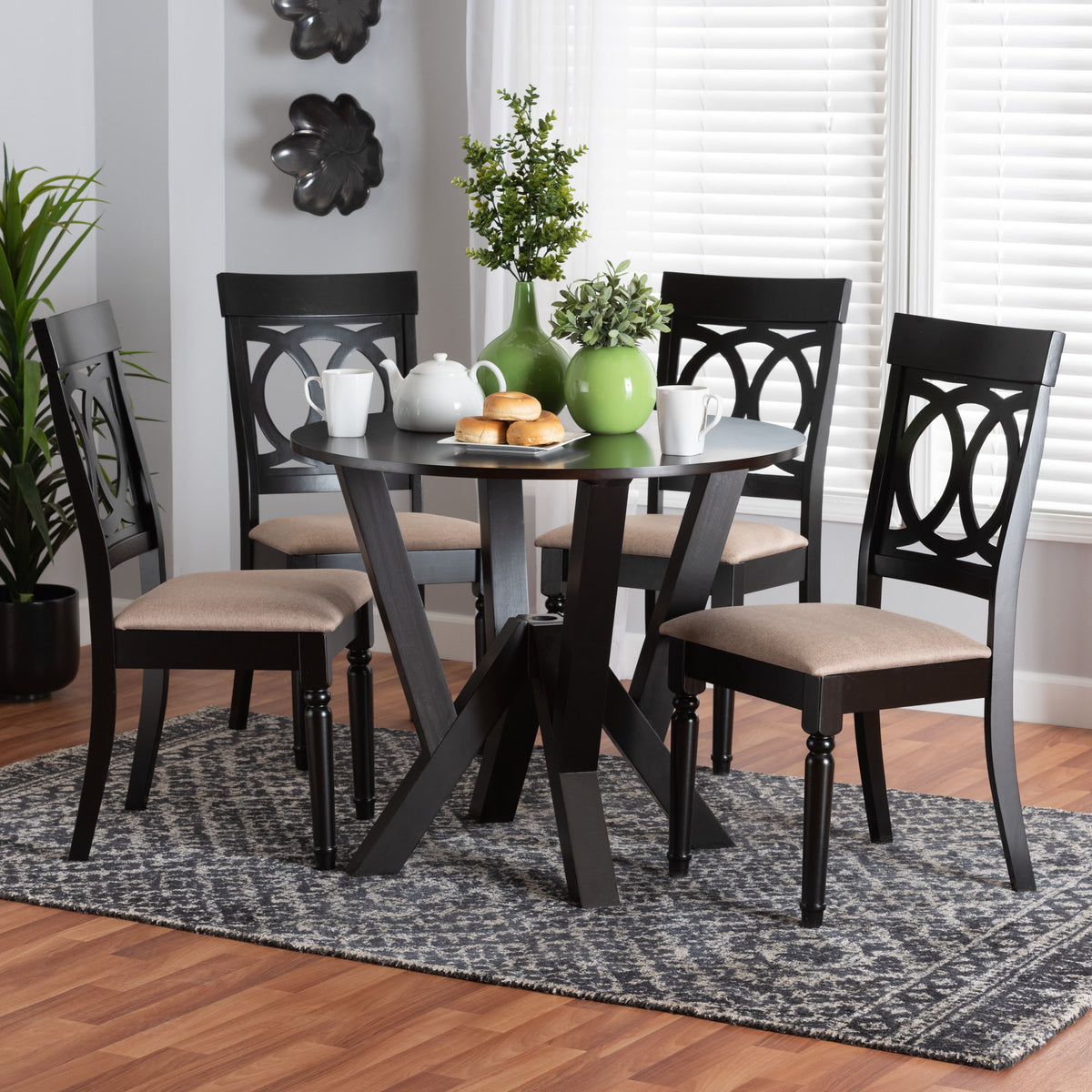 Angie Modern Sand Fabric and Dark Brown Finished Wood 5-Piece Dining Set