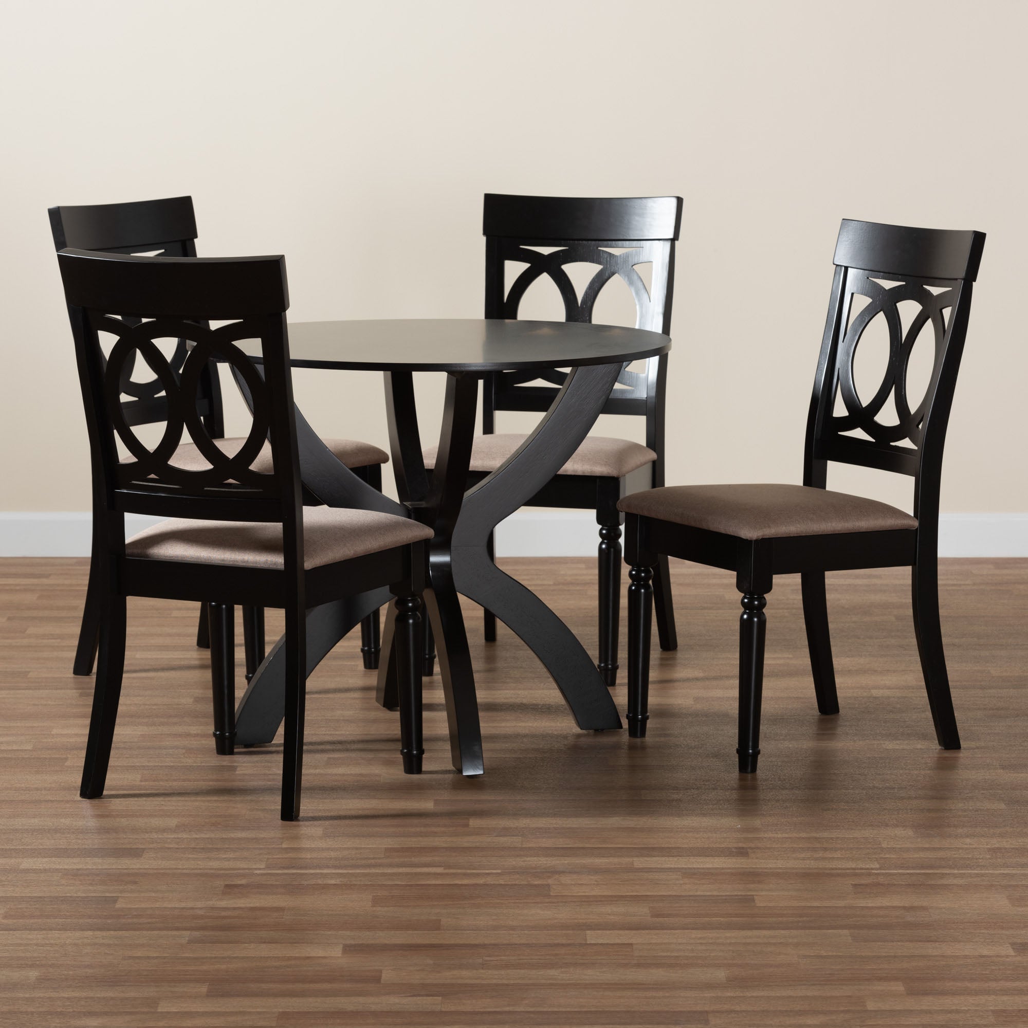 Velia Modern Sand Fabric and Dark Brown Finished Wood 5-Piece Dining Set
