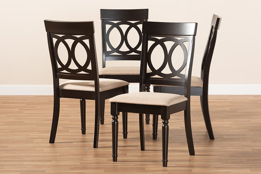 Lucie Modern and Contemporary Sand Fabric Upholstered Espresso Brown Finished Wood Dining Chair Set of 4