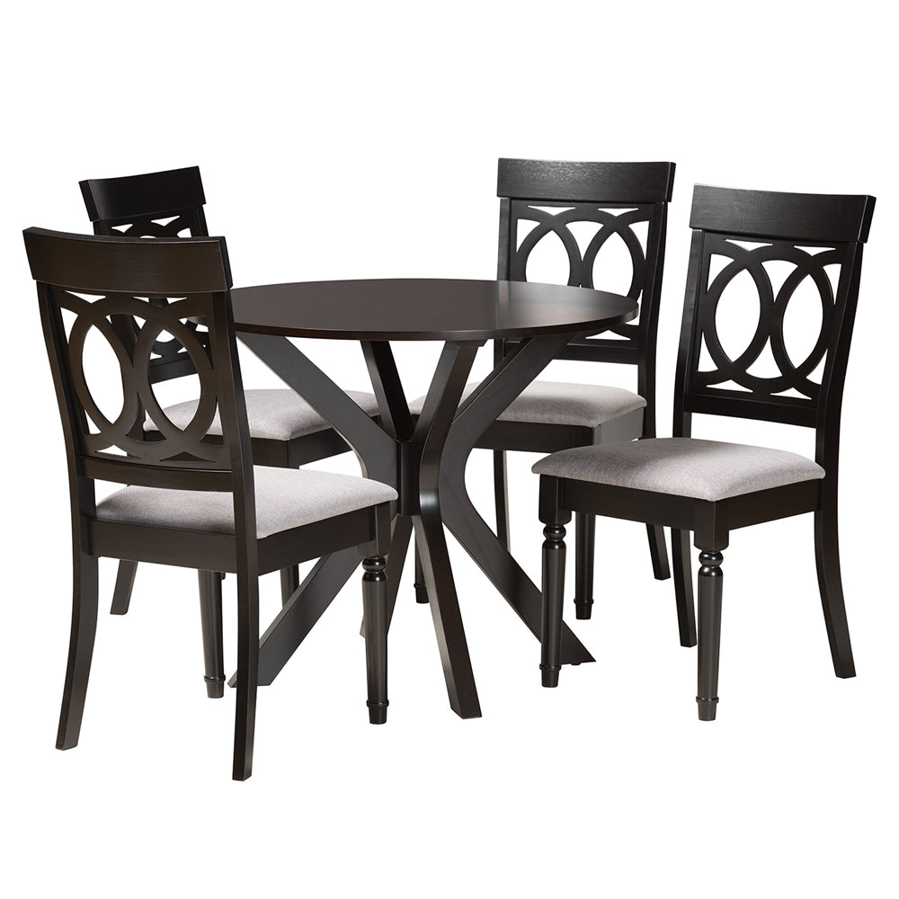 Jessie Modern Grey Fabric and Dark Brown Finished Wood 5-Piece Dining Set