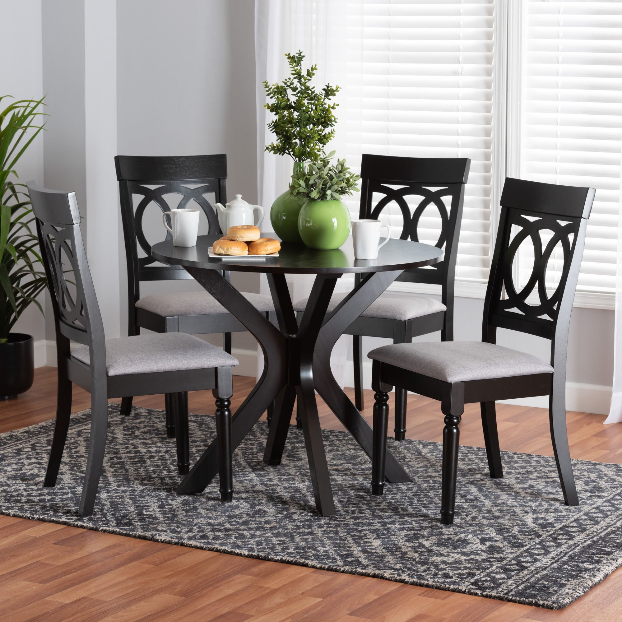 Jessie Modern Grey Fabric and Dark Brown Finished Wood 5-Piece Dining Set