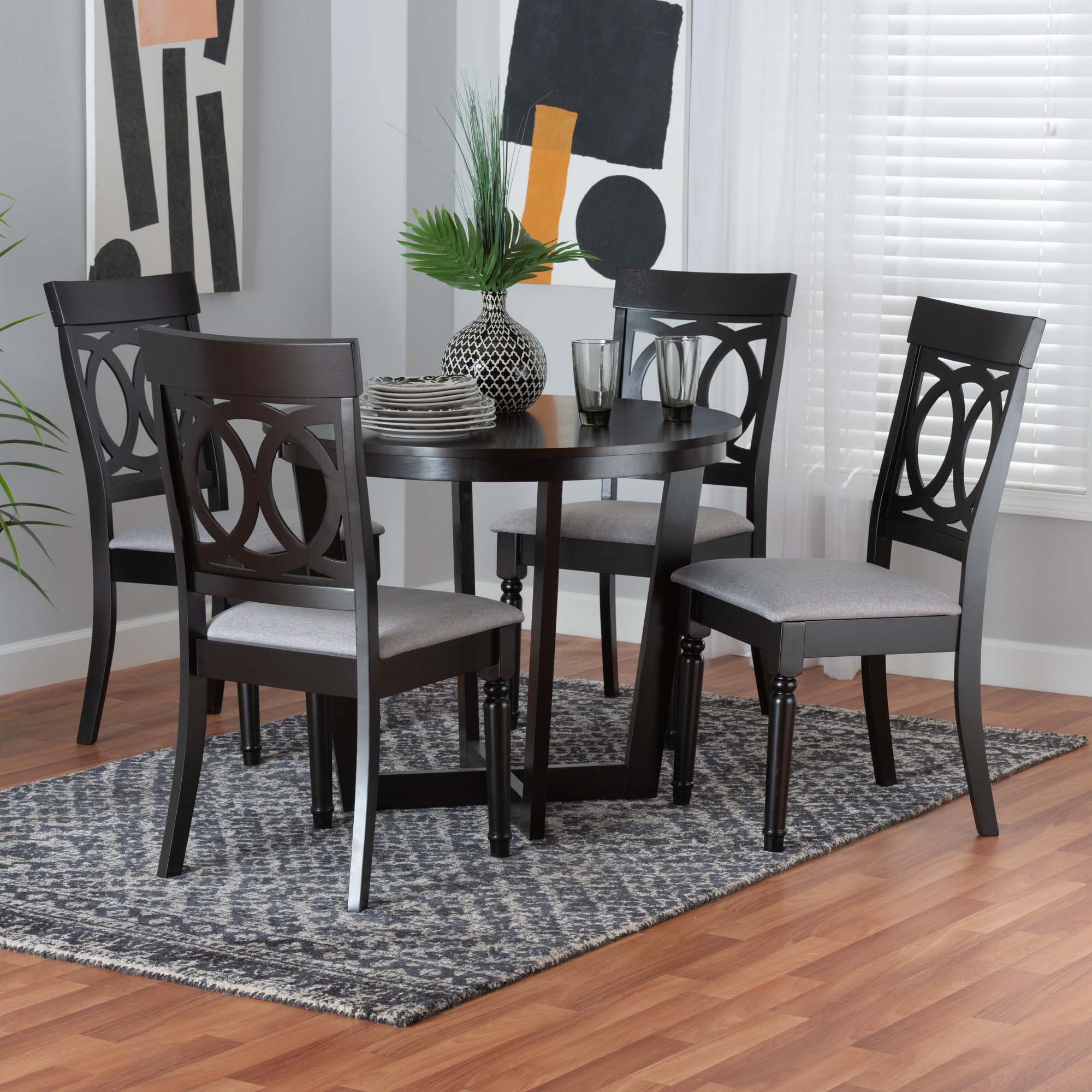 Estelle Modern Grey Fabric and Dark Brown Finished Wood 5-Piece Dining Set