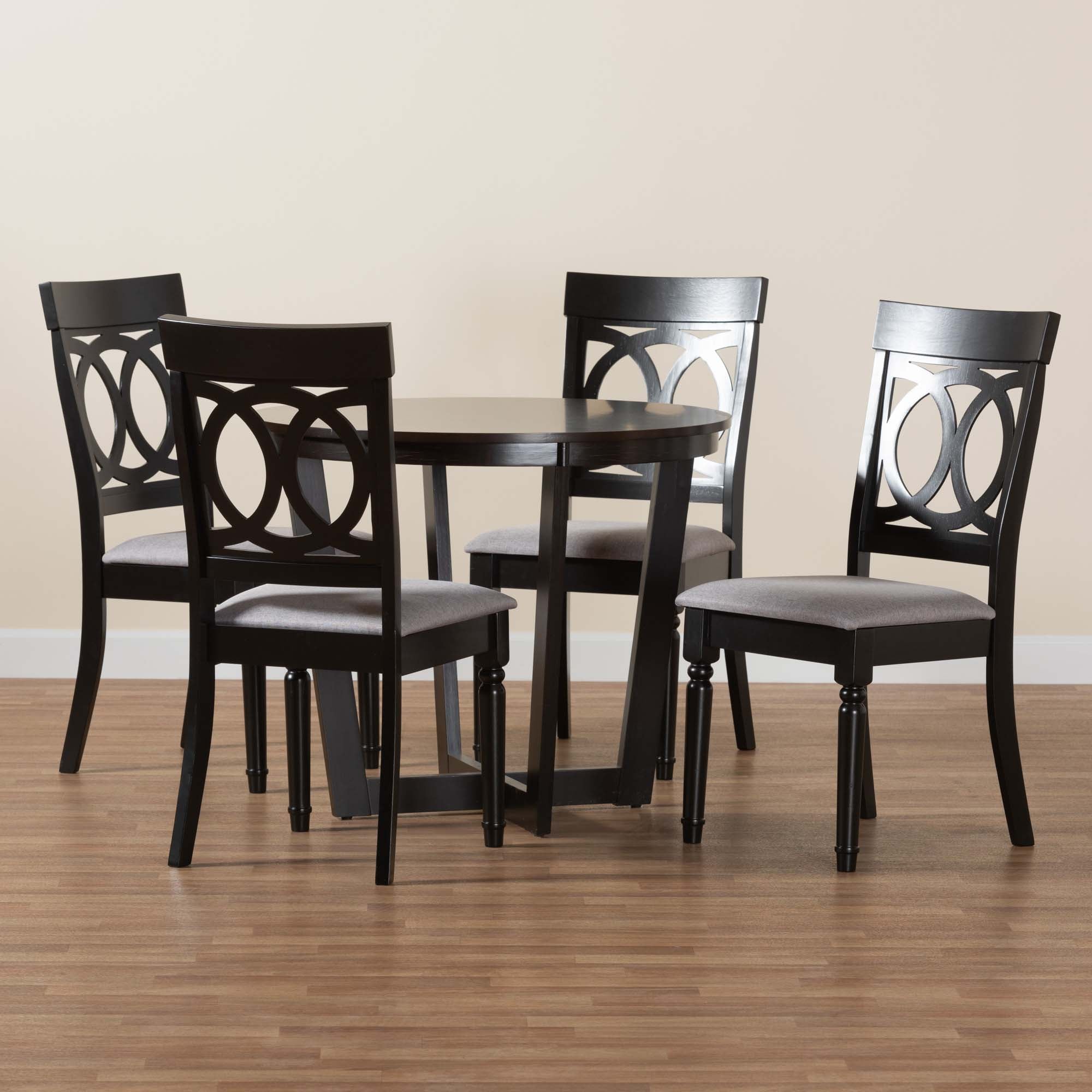 Estelle Modern Grey Fabric and Dark Brown Finished Wood 5-Piece Dining Set