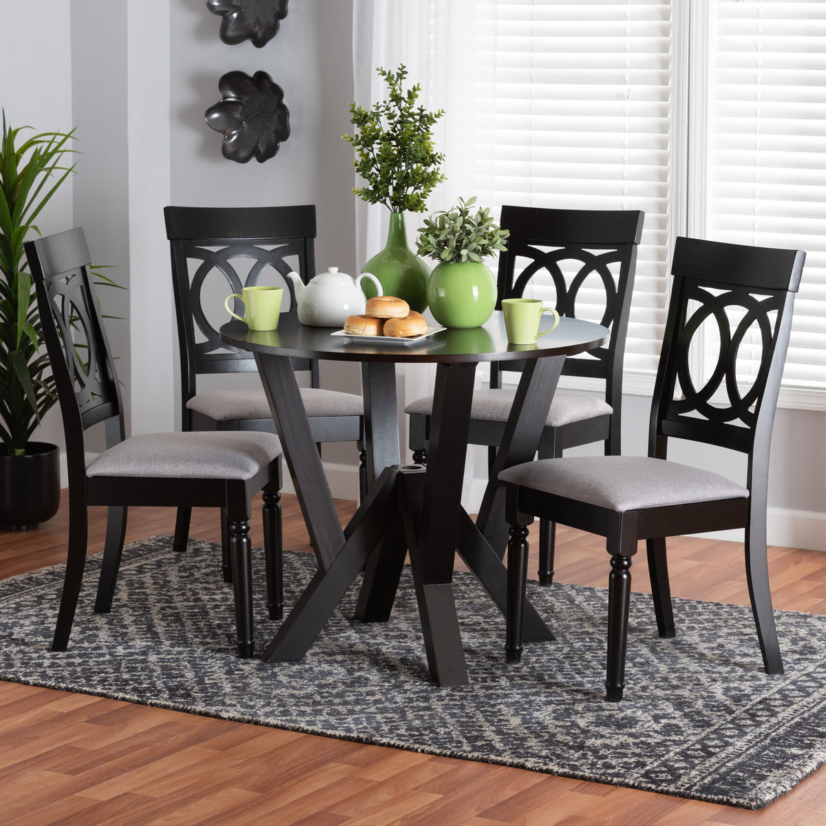 Angie Modern Grey Fabric and Dark Brown Finished Wood 5-Piece Dining Set