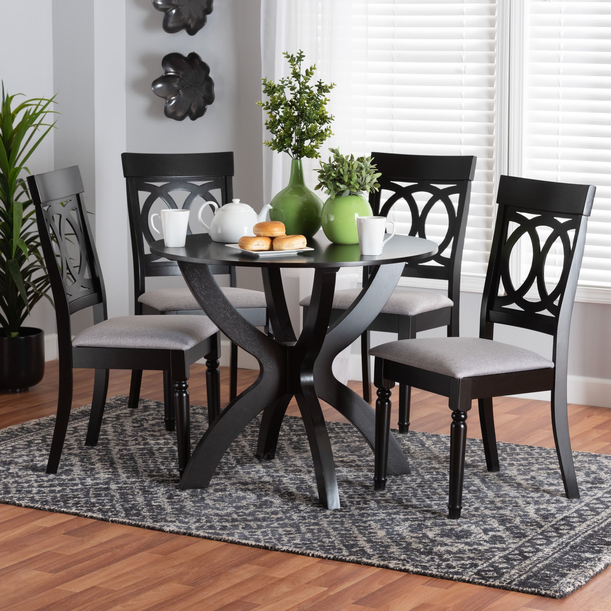 Velia Modern Grey Fabric and Dark Brown Finished Wood 5-Piece Dining Set