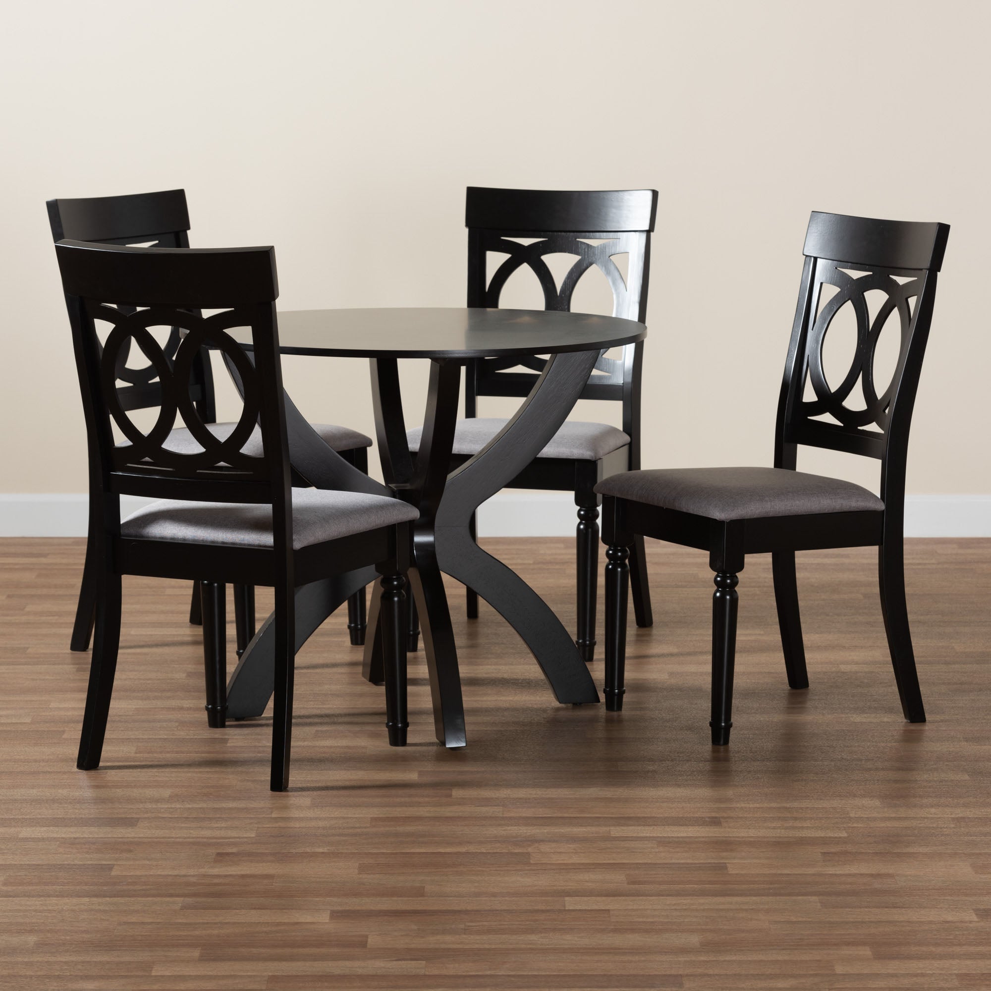 Velia Modern Grey Fabric and Dark Brown Finished Wood 5-Piece Dining Set