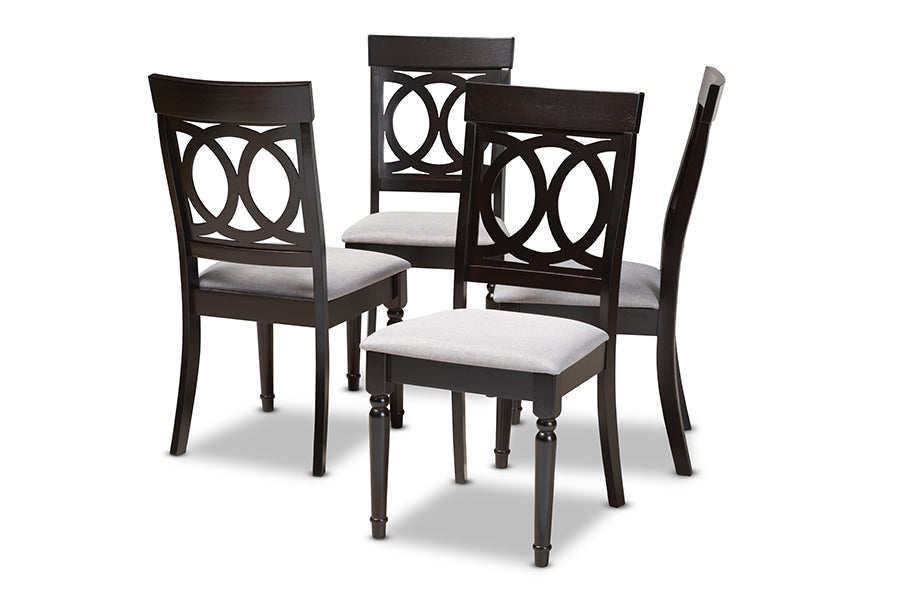 Lucie Modern and Contemporary Grey Fabric Upholstered Espresso Brown Finished Wood Dining Chair Set of 4