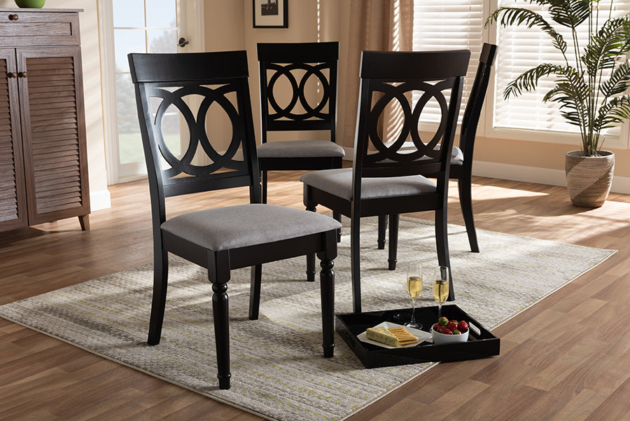 Lucie Modern and Contemporary Grey Fabric Upholstered Espresso Brown Finished Wood Dining Chair Set of 4