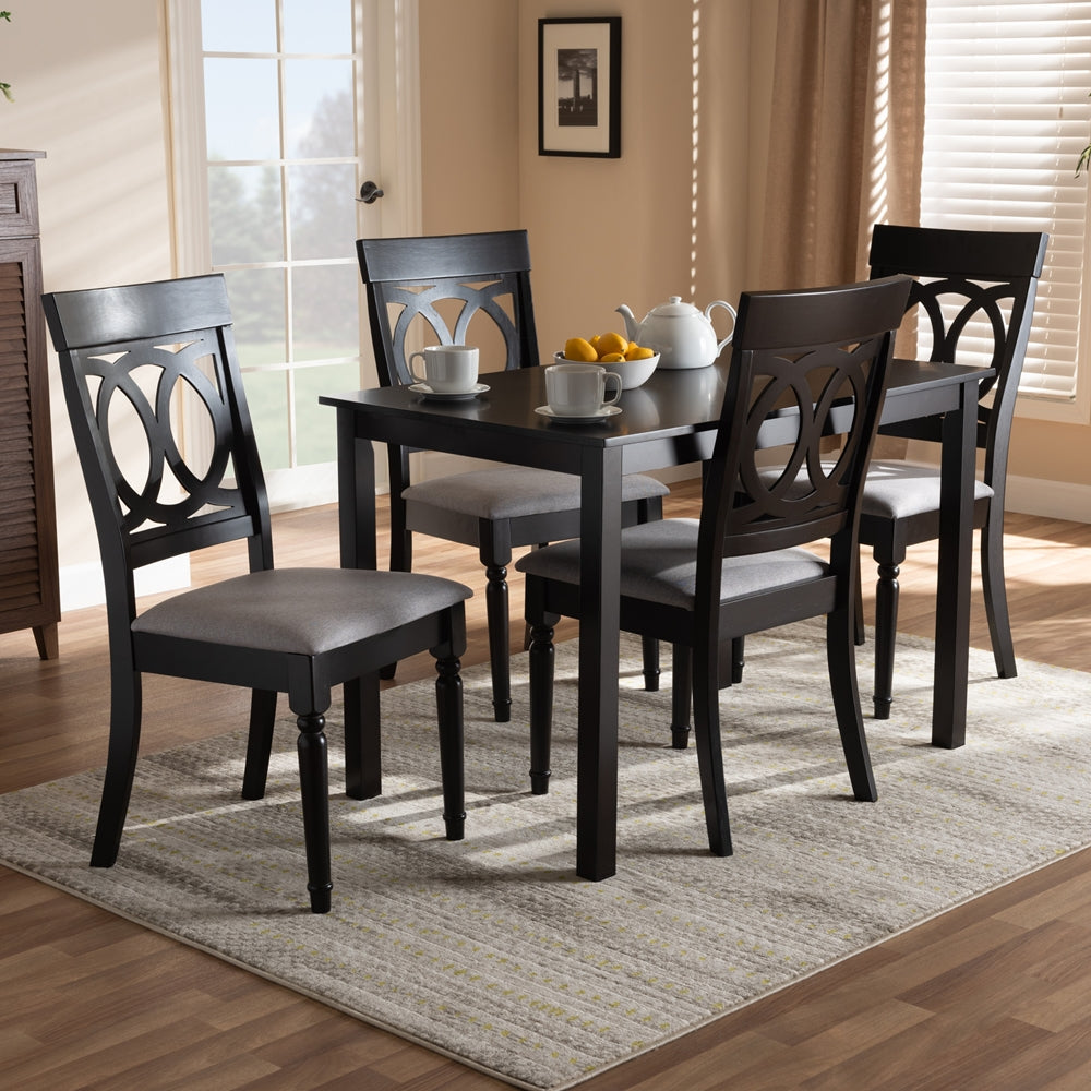 Lucie Modern and Contemporary Grey Fabric Upholstered Espresso Brown Finished 5-Piece Wood Dining Set